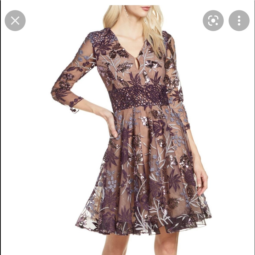 Bronx and Banco Purple Fiora Sequin Embroidered Mesh party dress. Size XS